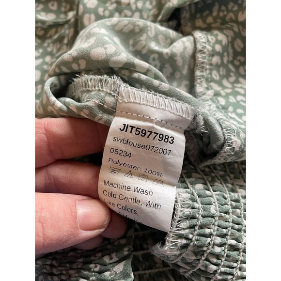 XS Sage Green Animal Print Crop Top Surplice V-Neck Short Sleeve Blouse - Picture 6 of 6